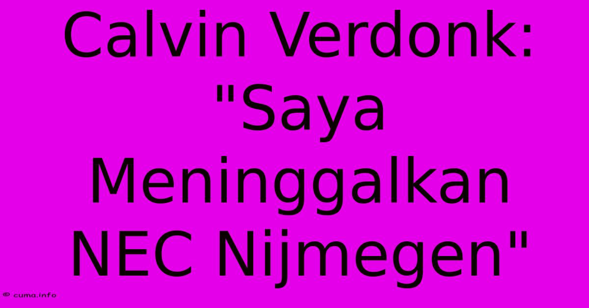 Calvin Verdonk: Calvin Verdonk: