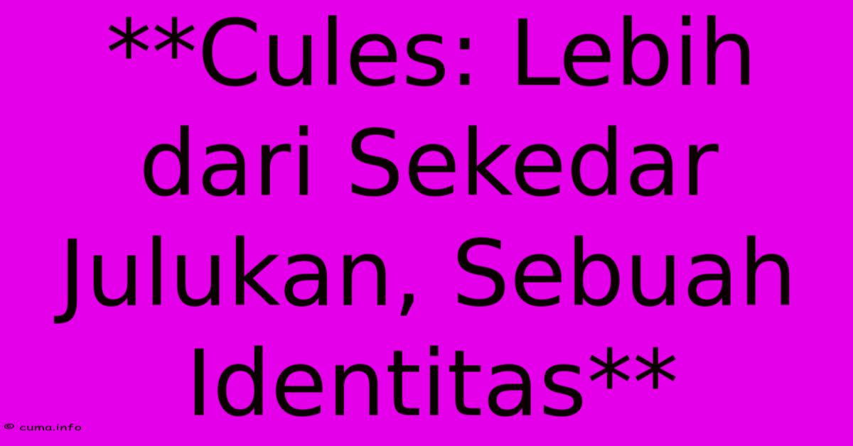 **Cules: Lebih Dari Sekedar Julukan, Sebuah Identitas** **Cules: Lebih Dari Sekedar Julukan, Sebuah Identitas**
