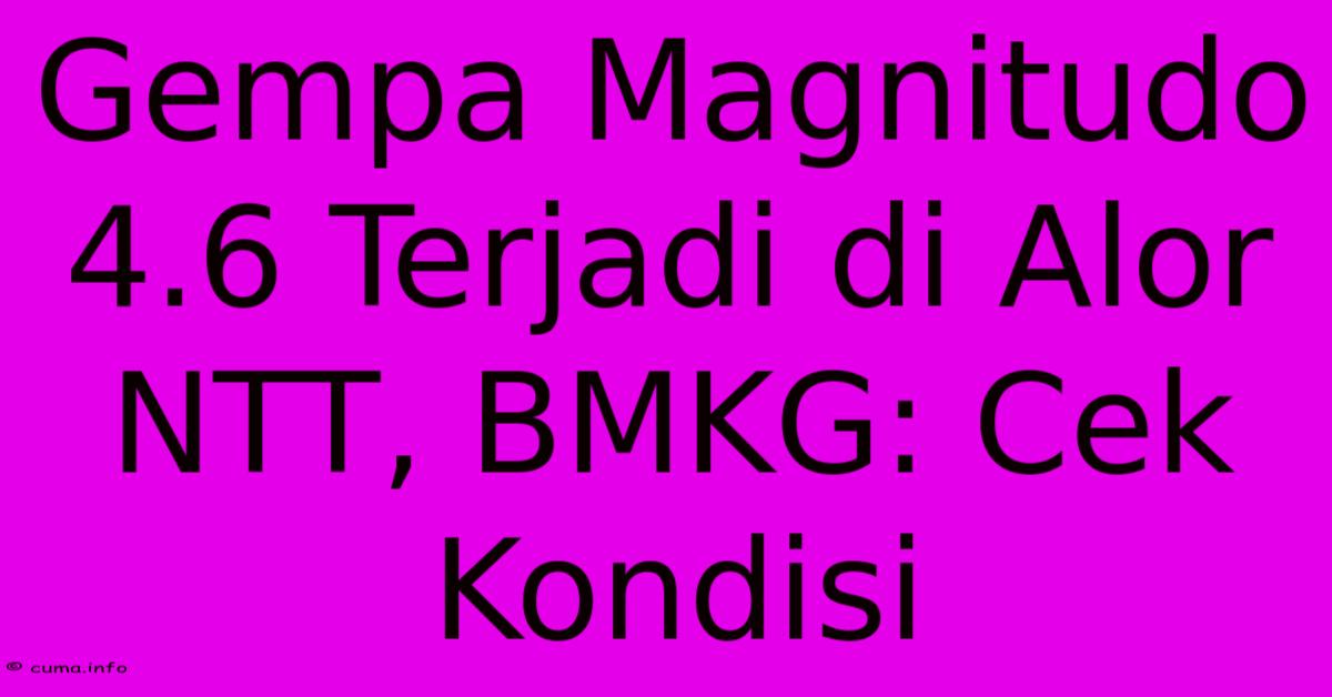 Gempa Magnitudo 4.6 Terjadi Di Alor NTT, BMKG: Cek Kondisi