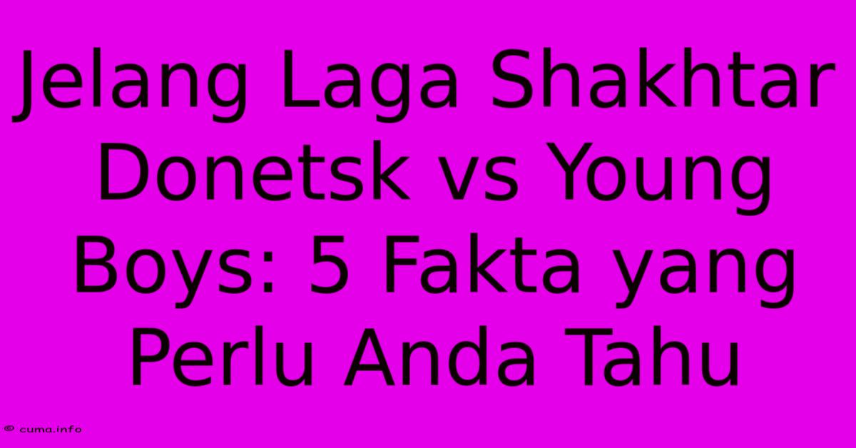Jelang Laga Shakhtar Donetsk Vs Young Boys: 5 Fakta Yang Perlu Anda Tahu Jelang Laga Shakhtar Donetsk Vs Young Boys: 5 Fakta Yang Perlu Anda Tahu