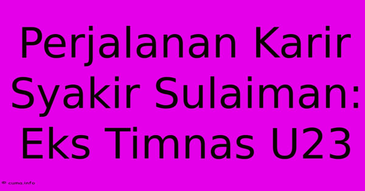 Perjalanan Karir Syakir Sulaiman: Eks Timnas U23