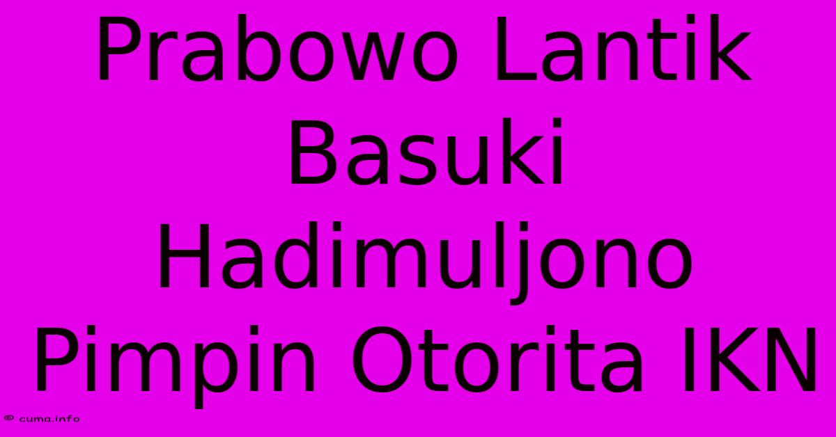 Prabowo Lantik Basuki Hadimuljono Pimpin Otorita IKN Prabowo Lantik Basuki Hadimuljono Pimpin Otorita IKN