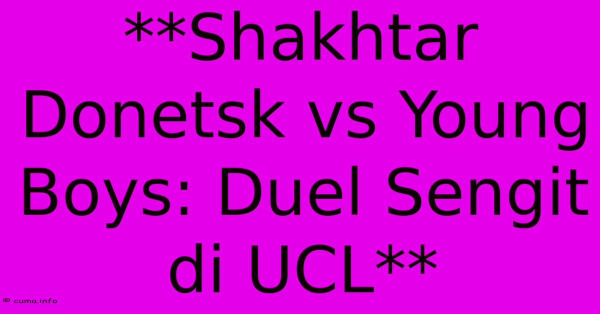 **Shakhtar Donetsk Vs Young Boys: Duel Sengit Di UCL** **Shakhtar Donetsk Vs Young Boys: Duel Sengit Di UCL**