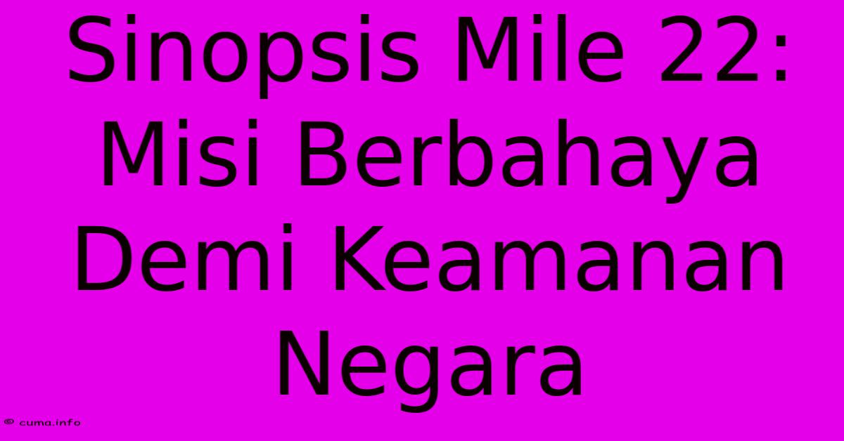 Sinopsis Mile 22: Misi Berbahaya Demi Keamanan Negara